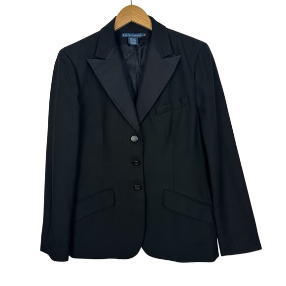 Ralph Lauren Y2K Blazer Women Size 14 Italy Silk Lapel Black Jacket Quiet Luxury - Picture 1 of 11